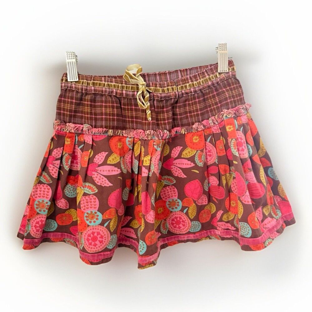 Room Seven Skirt Girls 104 4 Brown Floral Mixed Media Tiered Ruffle Wool Cute
